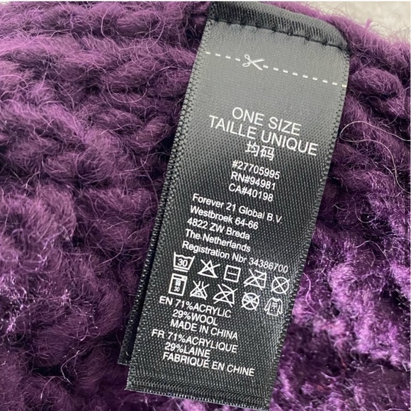 5/$25 Purple Acrylic Wool Cable Knit Toque Beanie With Pom Pom - Picture 5 of 8